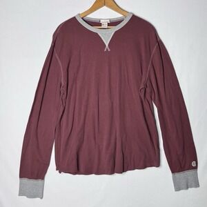 Todd Snyder x Champion Waffle Knit Thermal Shirt Men L Maroon 100% Cotton Canada